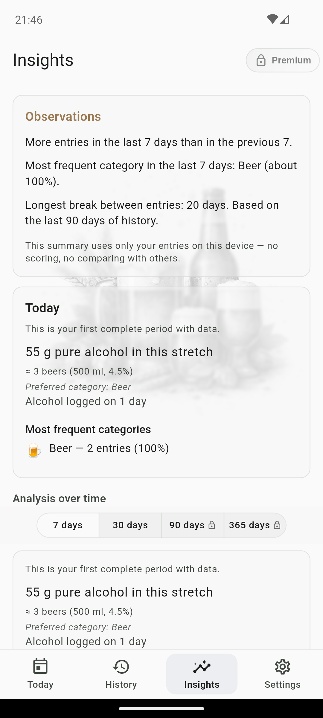 QS AlcoRhythm entry analysis screen