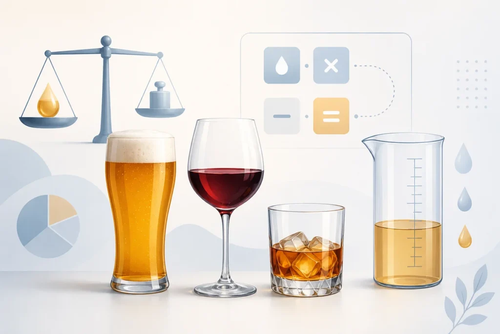 Illustration sur le calcul des grammes d’alcool pur dans une boisson